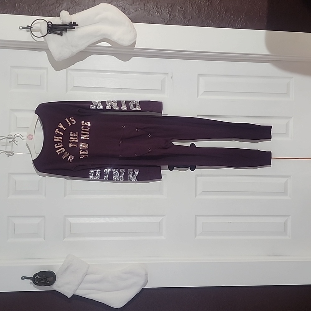 Pink Victoria's Secret Thermal Onesie. NAUGHTY IS THE NEW NICE. Size: S/M